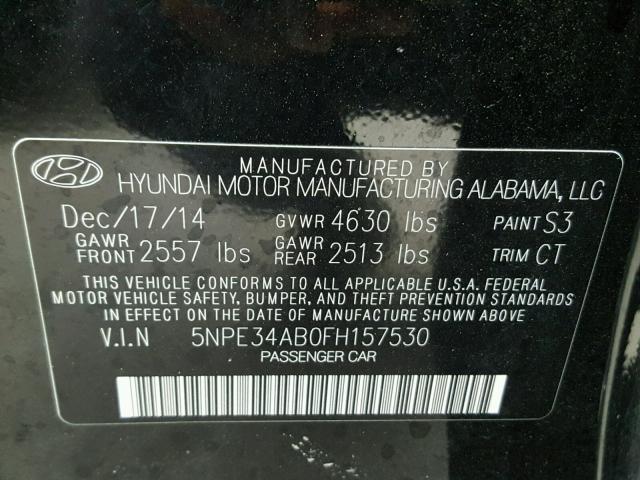 5NPE34AB0FH157530 - 2015 HYUNDAI SONATA SPO BLACK photo 10