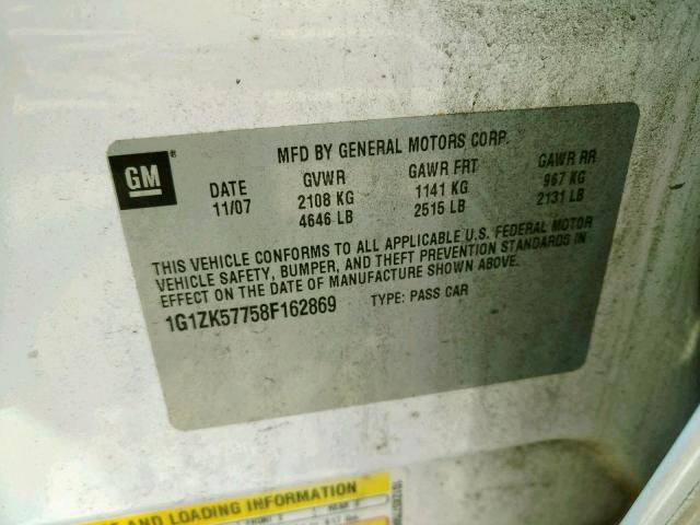 1G1ZK57758F162869 - 2008 CHEVROLET MALIBU LTZ თეთრი ფოტო 10