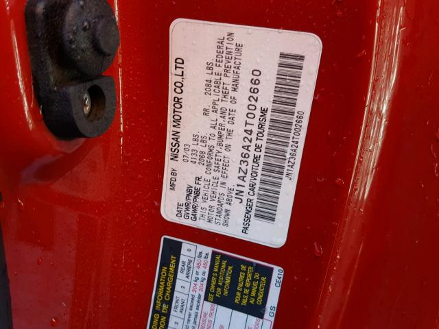 JN1AZ36A24T002660 - 2004 NISSAN 350Z ROADS RED photo 10