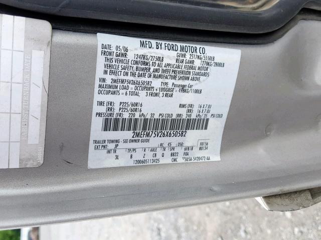 2MEFM75V26X650582 - 2006 MERCURY GRAND MARQ SILVER photo 10