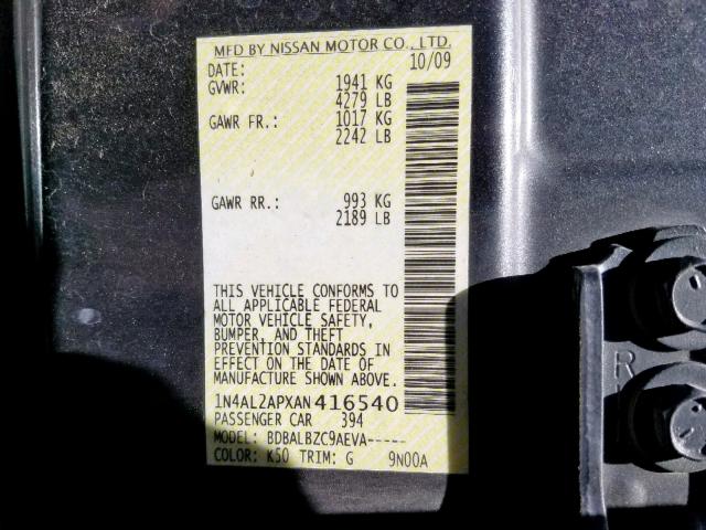 1N4AL2APXAN416540 - 2010 NISSAN ALTIMA BAS GRAY photo 10