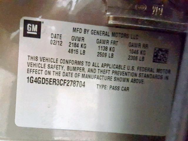 1G4GD5ER3CF278704 - 2012 BUICK LACROSSE P GRAY photo 10