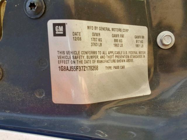 1G8AJ55F37Z178268 - 2007 SATURN ION LEVEL WHITE photo 10