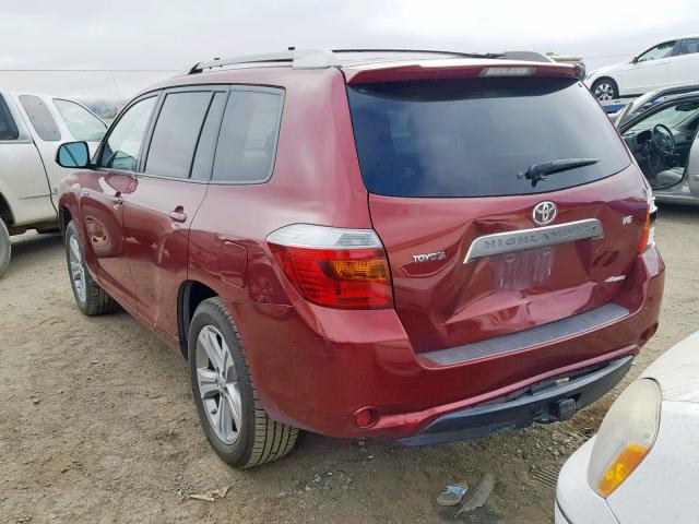 JTEES43A382033758 - 2008 TOYOTA HIGHLANDER RED photo 3