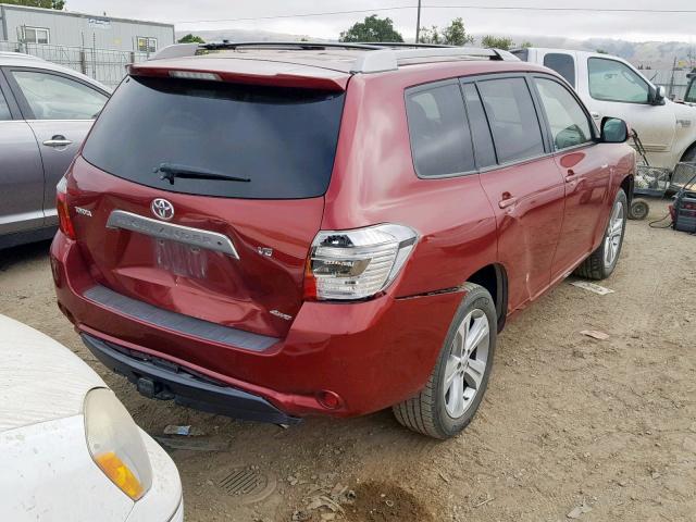 JTEES43A382033758 - 2008 TOYOTA HIGHLANDER RED photo 4
