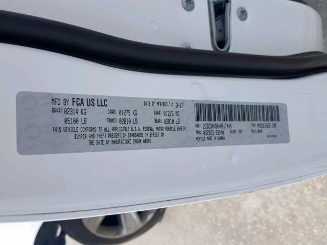 2C3CDXHGXHH617445 - 2017 DODGE CHARGER SX WHITE photo 10