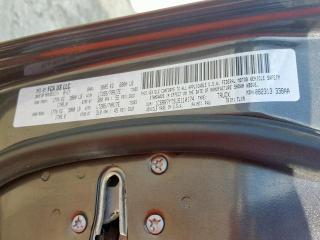 1C6RR7YT9JS110174 - 2018 RAM 1500 REBEL გრაფიტი ფოტო 10