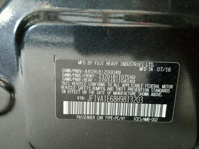 JF1VA1E68H9813203 - 2017 SUBARU WRX PREMIU GRAY photo 10