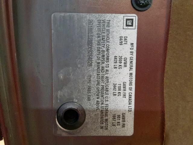2G1WL52M2X9264828 - 1999 CHEVROLET LUMINA BAS 棕色 照片 10
