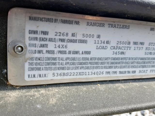 536BS222XD1134026 - 2013 UTILITY TRAILER BLACK photo 10