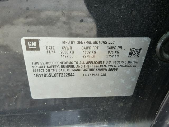 1G11B5SLXFF222644 - 2015 CHEVROLET MALIBU LS 黑色 照片 10