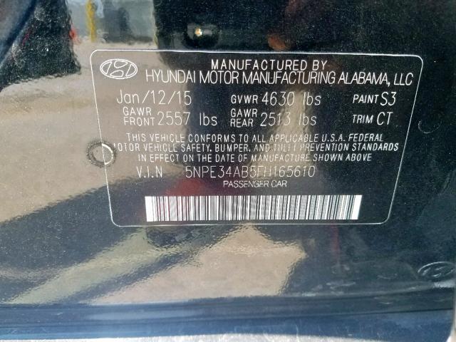 5NPE34AB5FH165610 - 2015 HYUNDAI SONATA SPO BLACK photo 10