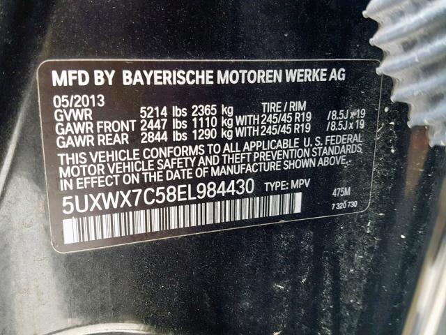 5UXWX7C58EL984430 - 2014 BMW X3 XDRIVE3 BLACK photo 10