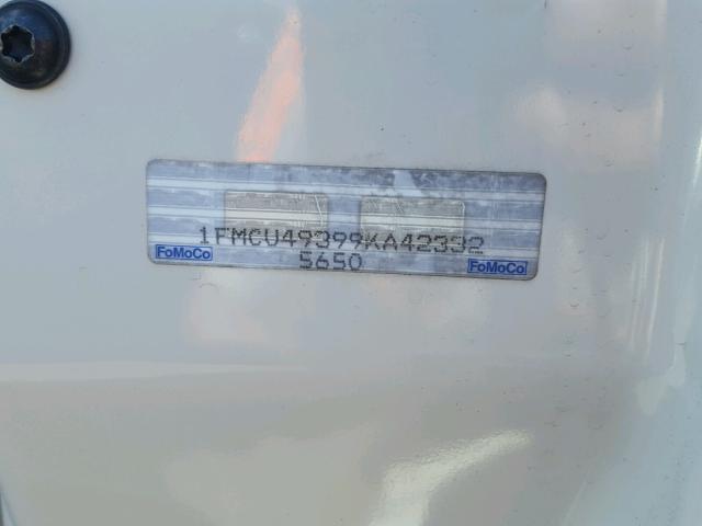 1FMCU49399KA42332 - 2009 FORD ESCAPE HYB WHITE photo 10