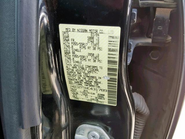 1N6ED27TX4C431789 - 2004 NISSAN FRONTIER C BLACK photo 10