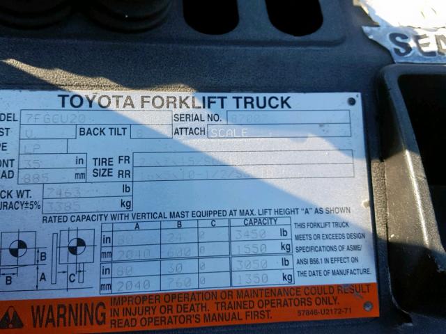 87007 - 2004 TOYOTA FORKLIFT ORANGE photo 10