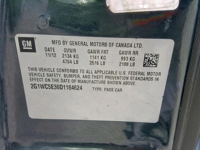 2G1WC5E36D1184624 - 2013 CHEVROLET IMPALA LTZ BLACK photo 10