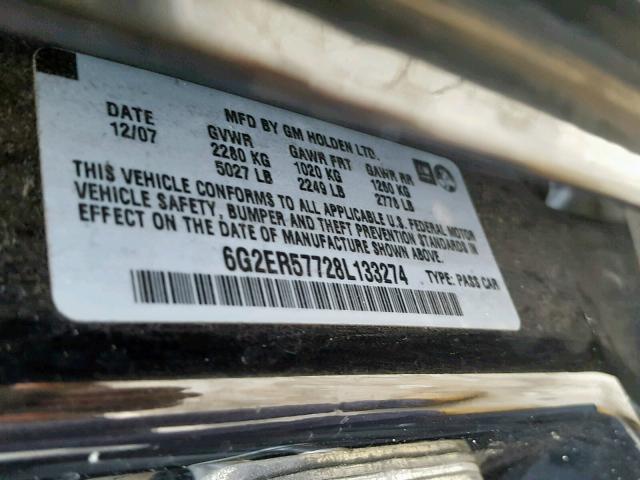 6G2ER57728L133274 - 2008 PONTIAC G8 BLACK photo 10