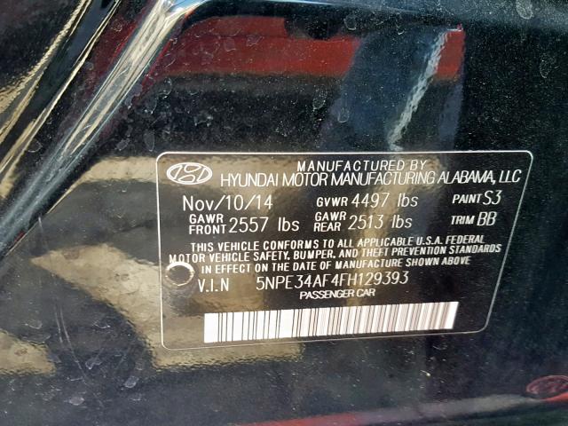 5NPE34AF4FH129393 - 2015 HYUNDAI SONATA SPO BLACK photo 10