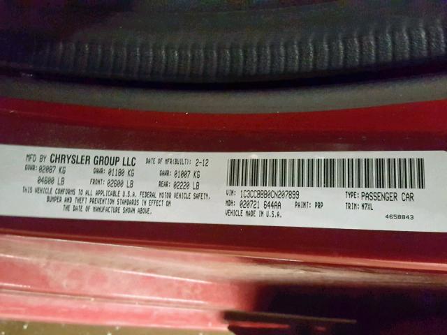 1C3CCBBB0CN207899 - 2012 CHRYSLER 200 TOURIN RED photo 10