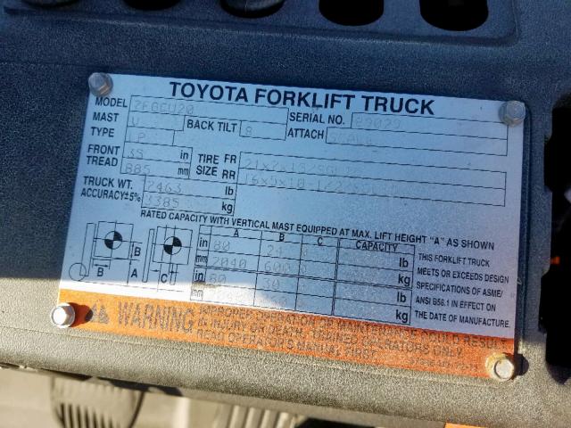 89029 - 2005 TOYOTA FORKLIFT ORANGE photo 10