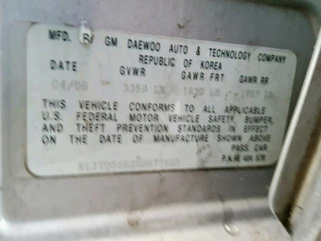 KL1TD56626B677825 - 2006 CHEVROLET AVEO BASE Күміс фото 10