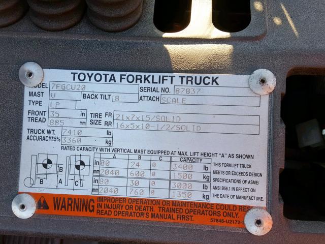 87837 - 2004 TOYOTA FORKLIFT ORANGE photo 10