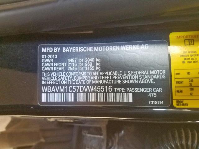 WBAVM1C57DVW45516 - 2013 BMW X1 SDRIVE2 BLACK photo 10