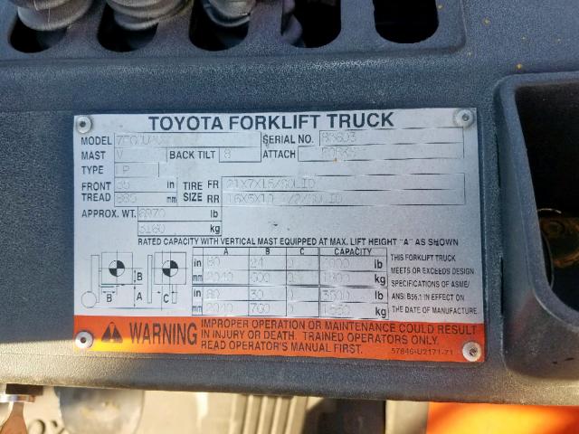 83603 - 2004 TOYOTA FORKLIFT ORANGE photo 10