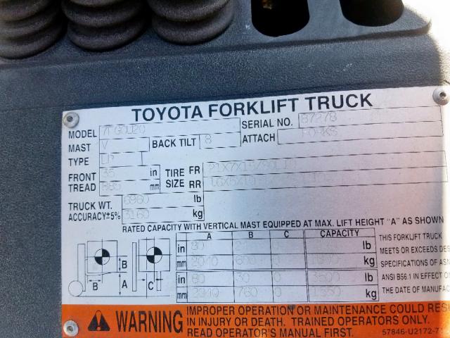 87278 - 2004 TOYOTA FORKLIFT ORANGE photo 10