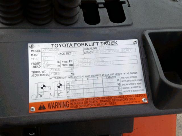 73746 - 2002 TOYOTA FORKLIFT ORANGE photo 10