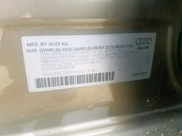 WAUDG78EX6A022318 - 2006 AUDI A4 3.2 QUA GOLD photo 10