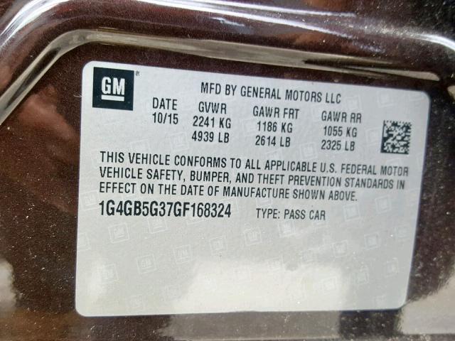 1G4GB5G37GF168324 - 2016 BUICK LACROSSE BROWN photo 10