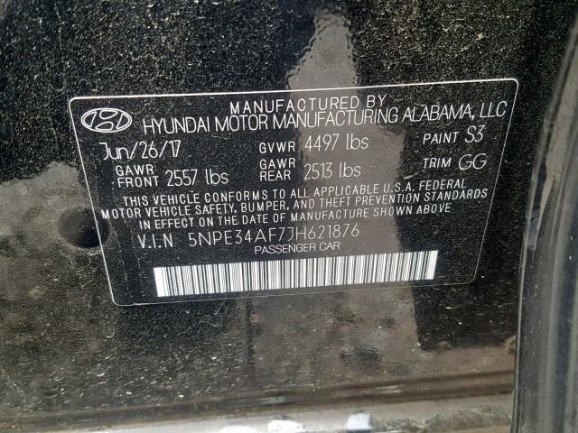 5NPE34AF7JH621876 - 2018 HYUNDAI SONATA SPO BLACK photo 10