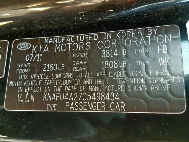 KNAFU4A27C5498434 - 2012 KIA FORTE EX BLACK photo 10