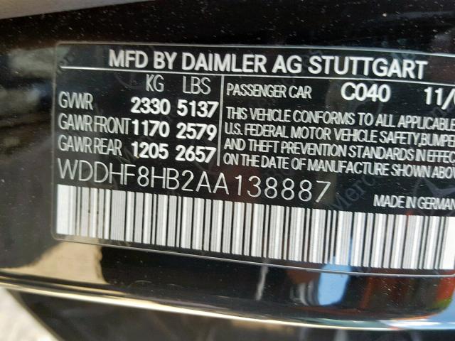 WDDHF8HB2AA138887 - 2010 MERCEDES-BENZ E 350 4MAT BLACK photo 10