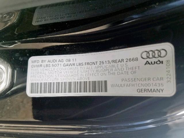 WAULFAFH1CN001435 - 2012 AUDI A5 PREMIUM BLACK photo 10