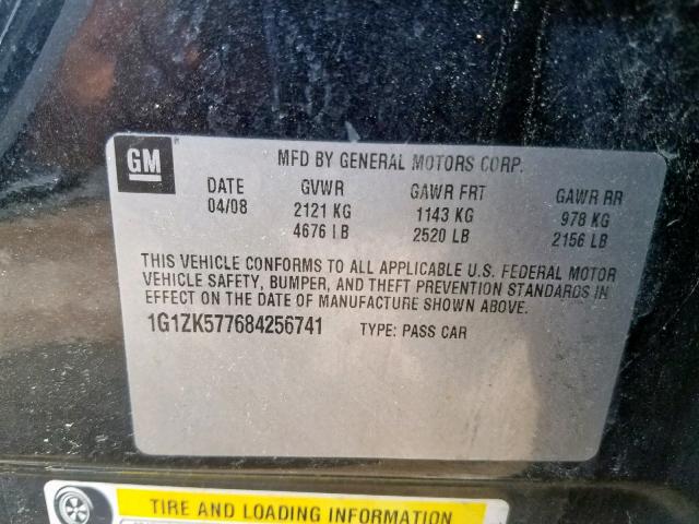 1G1ZK577684256741 - 2008 CHEVROLET MALIBU LTZ შავი ფოტო 10