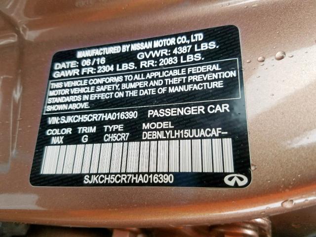 SJKCH5CR7HA016390 - 2017 INFINITI QX30 BASE BROWN photo 10