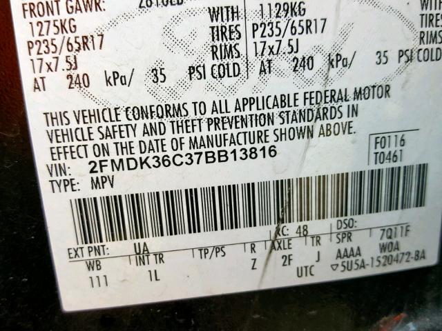 2FMDK36C37BB13816 - 2007 FORD EDGE SE BLACK photo 10