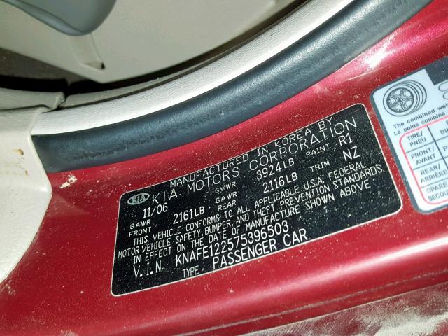 KNAFE122575396503 - 2007 KIA SPECTRA EX BURGUNDY photo 10