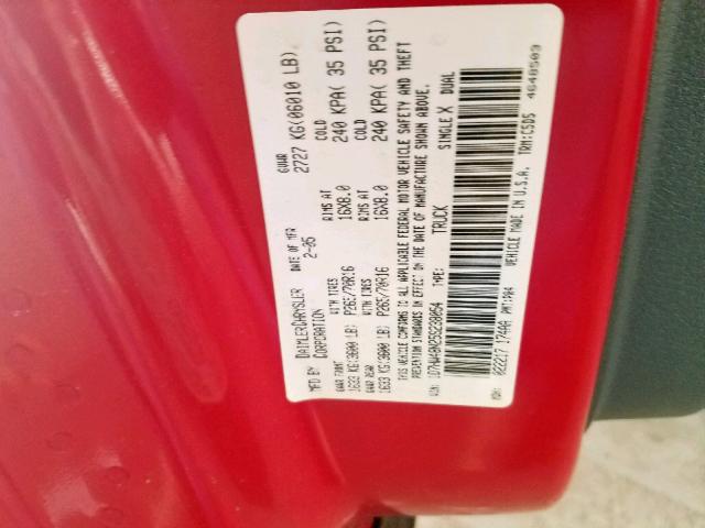 1D7HW48N25S238054 - 2005 DODGE DAKOTA QUA RED photo 10