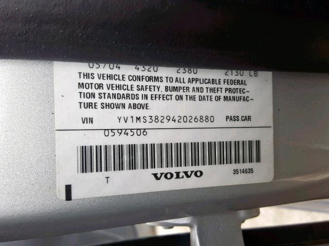 YV1MS382942026880 - 2004 VOLVO S40 2.4I SILVER photo 10