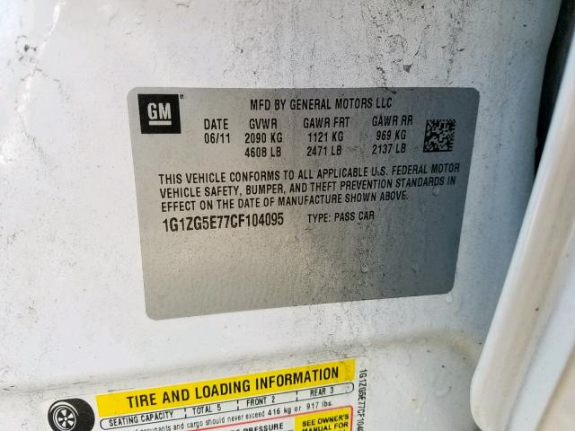 1G1ZG5E77CF104095 - 2012 CHEVROLET MALIBU LTZ 白色 照片 10