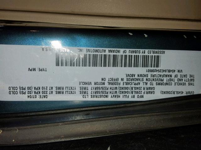 4S4BL84C254208931 - 2005 SUBARU LEGACY OUT BLUE photo 10