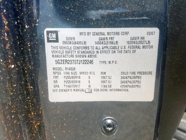 5GZER23707J122246 - 2007 SATURN OUTLOOK XR შავი ფოტო 10