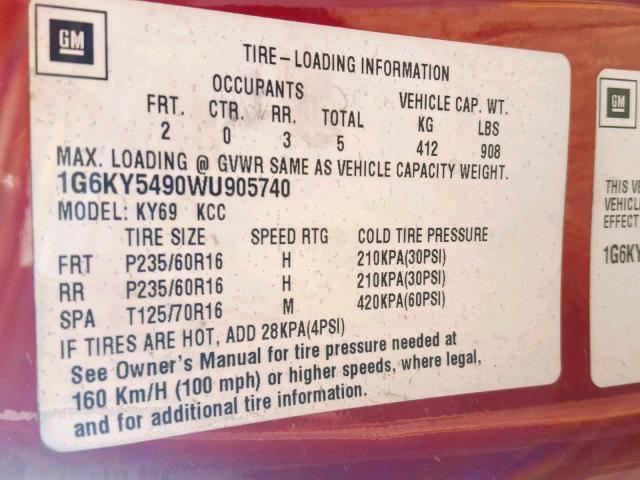1G6KY5490WU905740 - 1998 CADILLAC SEVILLE ST RED photo 10