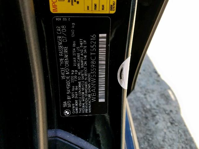 WBANW53598CT55216 - 2008 BMW 550 I BLACK photo 10