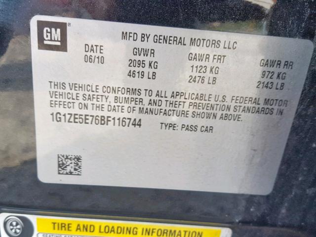 1G1ZE5E76BF116744 - 2011 CHEVROLET MALIBU LTZ შავი ფოტო 10