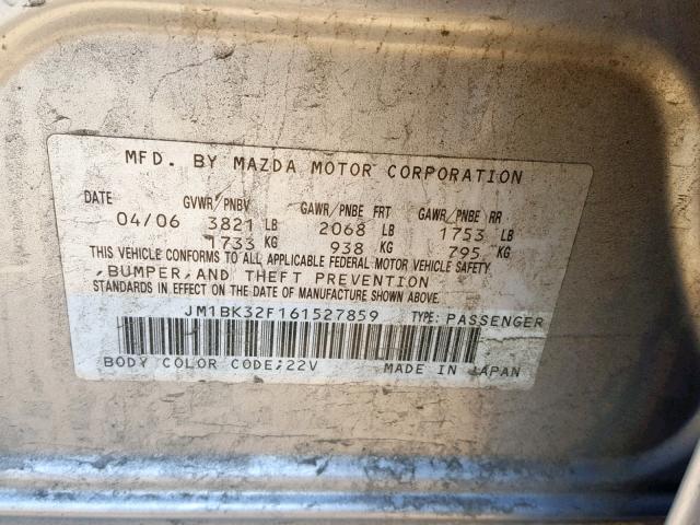 JM1BK32F161527859 - 2006 MAZDA 3 I SILVER photo 10